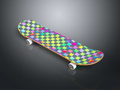 Colorful Checkered Skateboard Deck Design With White Wheels And Smooth Surface 3d model
