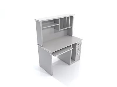 Gray Modern Desk with Upper Shelves and Lower Drawers Simple Design for Home Office 3d model