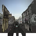 Historic Vintage Commercial Street With Tram Vintage Cars Pedestrians And Billboards