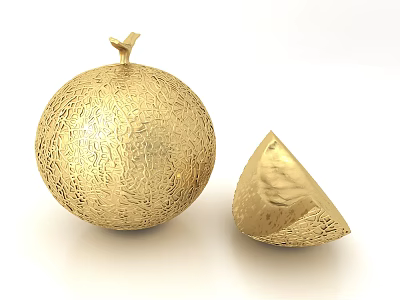 Elegant Golden Melon Decorative Ornament Set With Whole And Sliced Pieces 3d model
