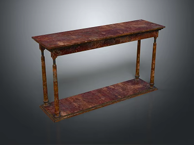 Vintage Wooden Console Table With Textured Top Surface And Lower Storage Shelf 3d model