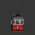 Vintage Red And Gray Tram With Overhead Wires Classic Body Design And Windows