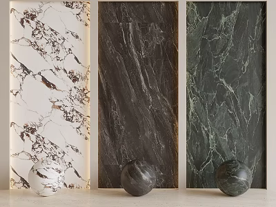 Marble Texture Wall Paneling In Different Colors White Dark Gray Green With Decorative Balls 3d model