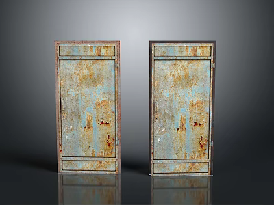 Vintage Rusted Metal Blue Green Double Doors with Rustic Texture 3d model
