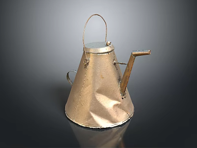 Golden Metal Daily Electrical Watering Can with Handle Spout and Wrinkled Design on Black Smooth Surface 3d model