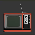 Red Vintage TV Set With Antenna Green Screen And Control Knobs