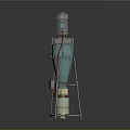 Red And Blue Industrial Processing Equipment With Conical Body Pipes And Base Supports