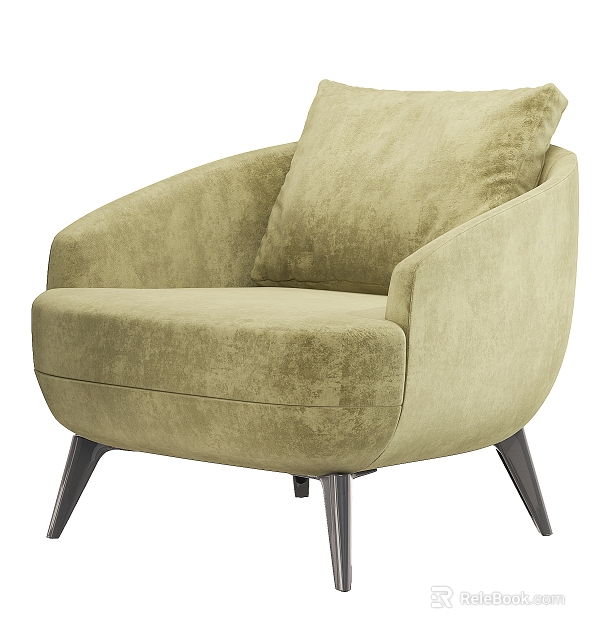 Modern Single Sofa With Light Green Velvet Upholstery Curved Arms And Black Metal Legs 3d model 