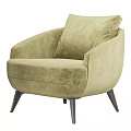 Modern Single Sofa With Light Green Velvet Upholstery Curved Arms And Black Metal Legs