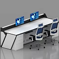 Modern Office Desk with Dual Monitors Ergonomic Chairs White Black Drawers