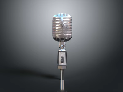 Classic Vintage Silver Microphone Featuring Metal Mesh Grill And Stand Base 3d model