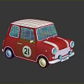 Red Vintage Model Car With White Roof Number 21 And Stripes On Dark Background