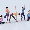 Women Practicing Various Yoga Poses In Different Colored Activewear Against Light Background 3d model