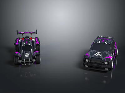 Two Black And Purple Racing Cars With Body Graphics And Rear Spoilers 3d model