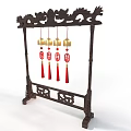 Traditional Chinese Hanging Decorations With Golden Bells Red Characters And Tassels