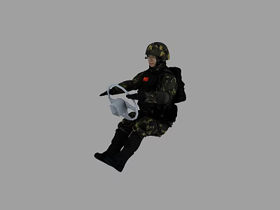 Man In Military Camouflage Uniform Wearing Helmet Operating Steering Wheel 3d model