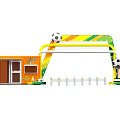 Colorful Striped Entrance Gate With Football Decorations And Trophy Ornament
