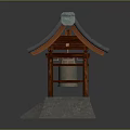Cartoon Scene Of Traditional Pavilion With Tile Roof Wooden Structure Stone Steps And Bell