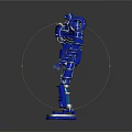 Standing Blue Robot 3D Model With Detailed Mechanical Parts And Shiny Exterior