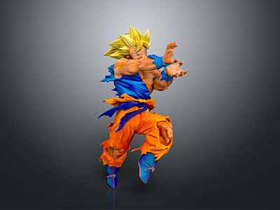 Super Saiyan Character With Blonde Spiky Hair In Blue And Orange Outfit Dynamic Fighting Pose 3d model