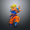 Super Saiyan Character With Blonde Spiky Hair In Blue And Orange Outfit Dynamic Fighting Pose
