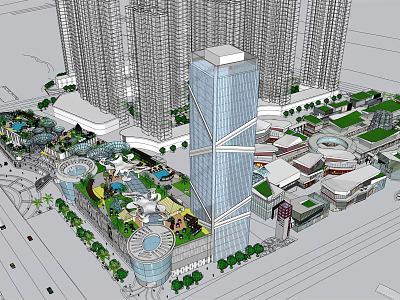 Modern Urban Commercial Street With High Rise Buildings Green Landscaping And Plaza 3d model