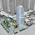 Modern Urban Commercial Street With High Rise Buildings Green Landscaping And Plaza 3d model
