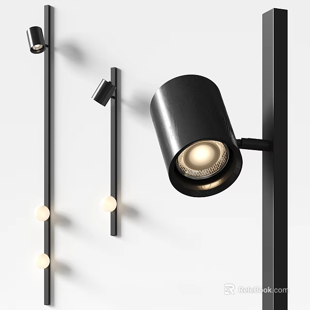 Modern Black Wall Lights With Round Bulbs And Cylinder Design For Interior Decor 3d model 