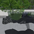 Garden Landscape Design With Lush Green Plants Rock Formation And Waterfall Feature