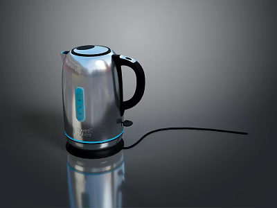 Modern Silver Electric Kettle With Black Handle Blue Display And Power Cord 3d model