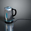 Modern Silver Electric Kettle With Black Handle Blue Display And Power Cord