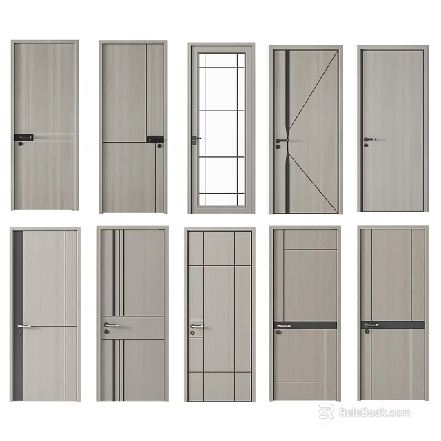 Modern Hinged Door Collection Featuring Various Panel Designs And Glass Inserts 3d model 