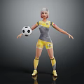Female Soccer Player Standing With Pink Hair In Yellow Gray Number 10 Jersey Holding Football