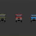 Green Cargo Red Fire and Blue Cargo Trucks Display Different Colors