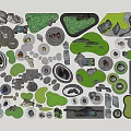 Diverse Garden Ornaments Collection Featuring Green Plant Shapes Stone Elements And Pathway Designs