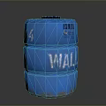 Stacked Blue Plastic Barrels With WALL Text And Solid Exterior Design