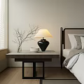 Minimalist Modern Wooden Bedside Table With Black Lamp Clear Vase Branches And White Bowl