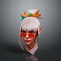 Child With Long White Hair Golden Crown Green Gemstone Orange Glasses White Outfit Golden Collar