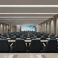 Modern Conference Room Interior With Seating Podium Ceiling Lighting And Decorative Plant