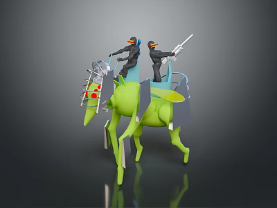 Game Movie Characters Riding Sci Fi Green Mechanical Horse With Rifles 3d model