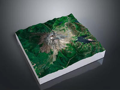 Detailed 3D Topographic Terrain Model With Mountain Green Vegetation And Lake 3d model