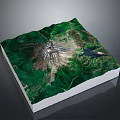Detailed 3D Topographic Terrain Model With Mountain Green Vegetation And Lake