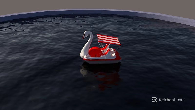 Swan Shaped Paddle Boat With Red White Striped Canopy On Water 3d model 