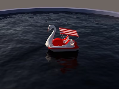 Swan Shaped Paddle Boat With Red White Striped Canopy On Water 3d model