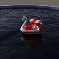 Swan Shaped Paddle Boat With Red White Striped Canopy On Water