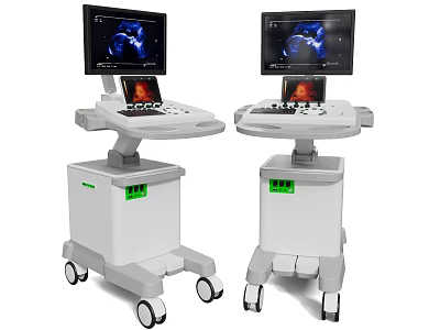 Mobile Diagnostic Medical Equipment with Two Screens Displaying Medical Images on Carts 3d model
