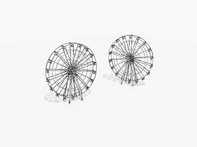 Two Ferris Wheels Black And White Line Art Illustration On White Background 3d model