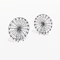 Two Ferris Wheels Black And White Line Art Illustration On White Background