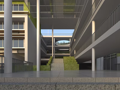 Modern School Building With Atrium Green Elements Glass Staircase And Open Design 3d model