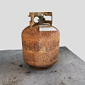 Rusted Gas Cylinder Standing On Gray Concrete Floor With Rust Spots